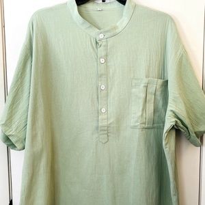 Men’s 2X linen like short sleeve shirt sage green button down lightweight beach